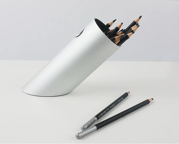 Tilted Aluminum Cylinder Pen Holder - Modern Desktop Organizer