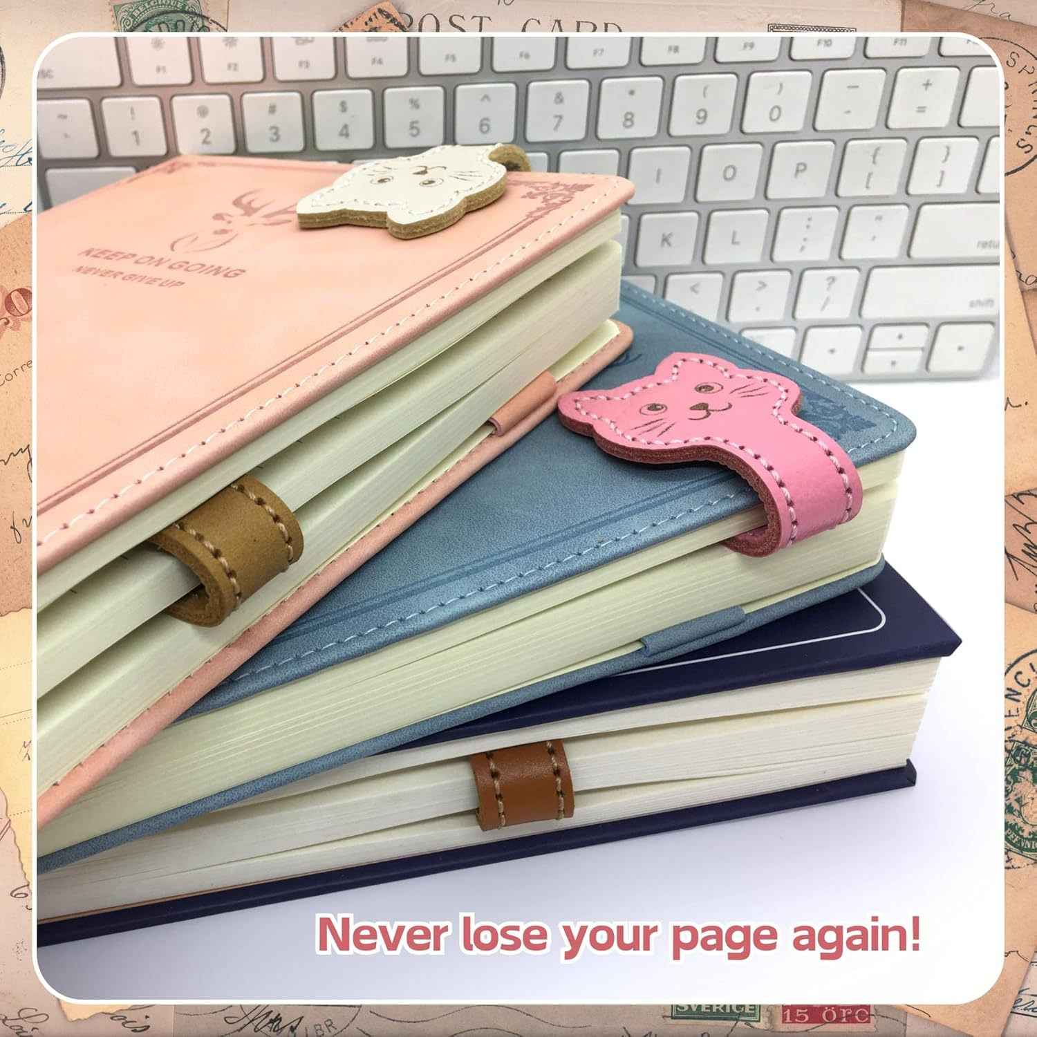 4Pcs Cute Cate Leather Magnetic Bookmarks