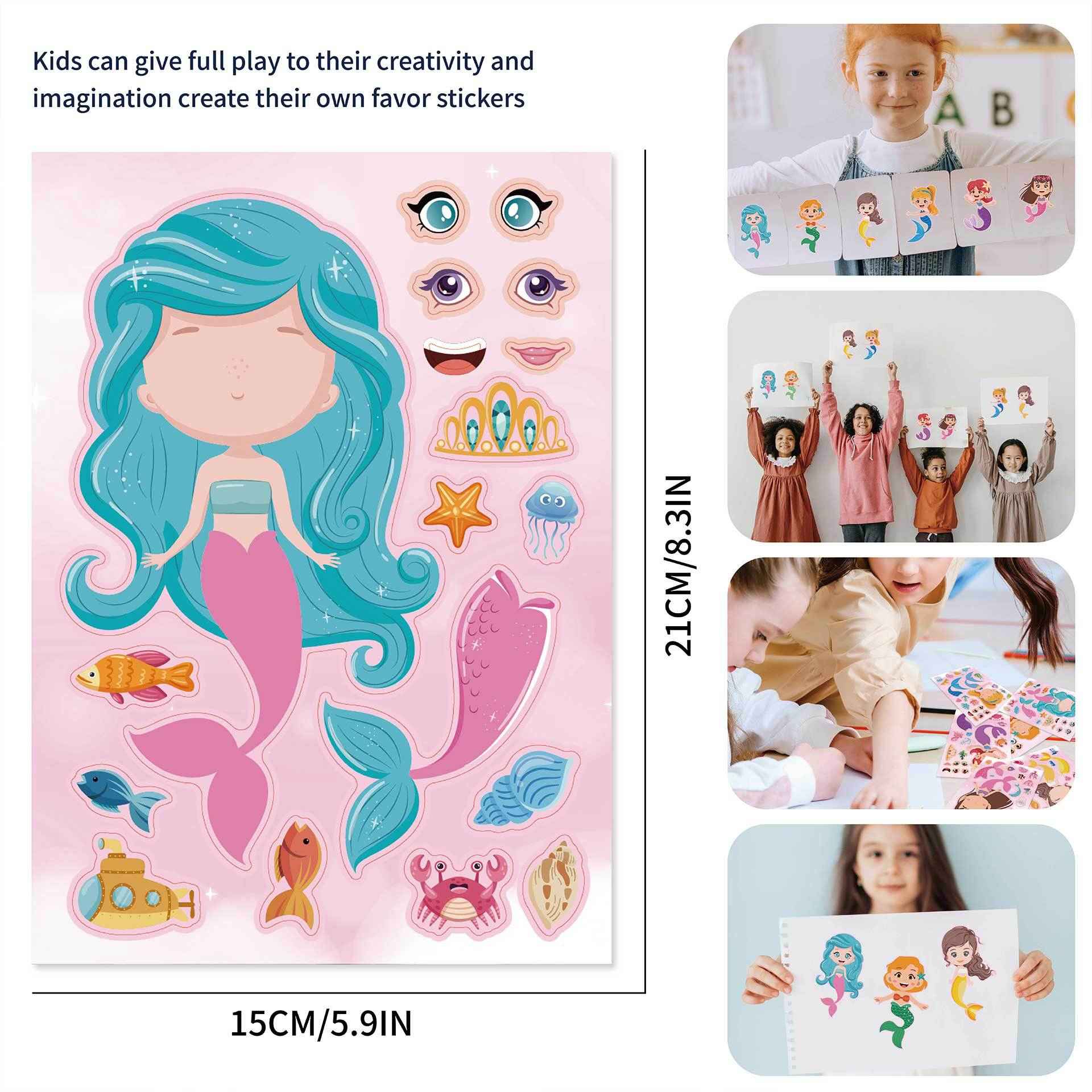 24 Sheets Mermaid Make a Face Sticker Sheets for Kids Girls - TTpen