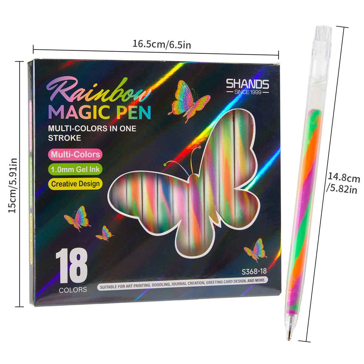 SHANDS 18 Colors Magic Rainbow Gel Pens with Glitter Neon Pastel