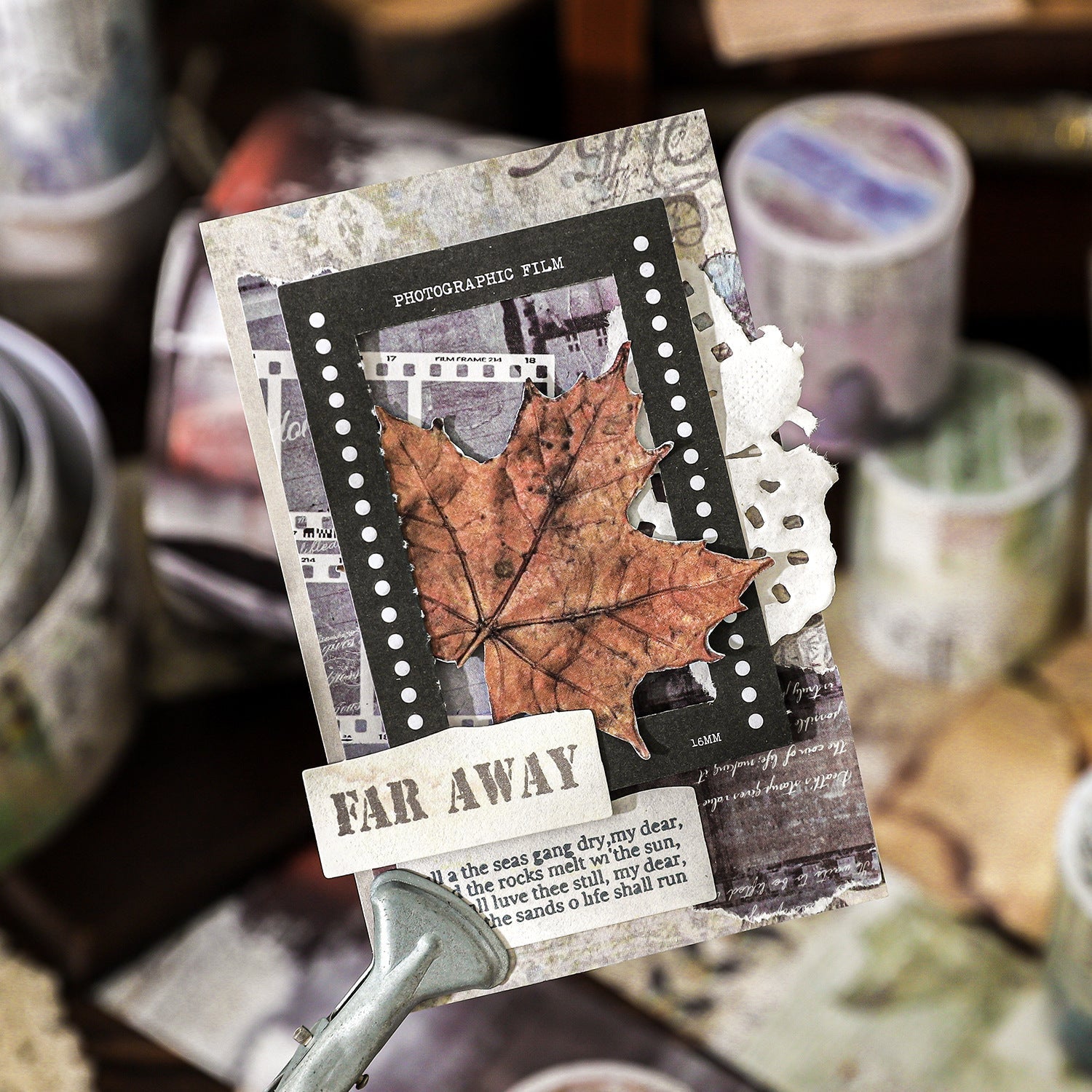 6 Vintage Rustic Letterpress Kraft Paper Tape 50mm x 2m