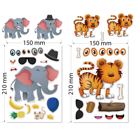 24 Sheets Panda Turtle Monkey Lion Tiger Elephant Make Your Own Stickers for Kids - TTpen