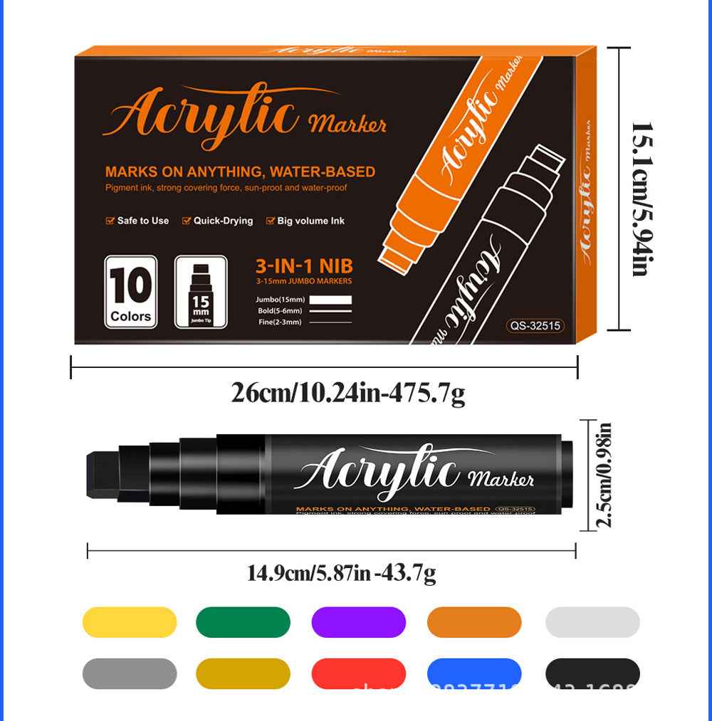 10 Colors Acrylic Paint Markers 15MM Jumbo Felt Tip