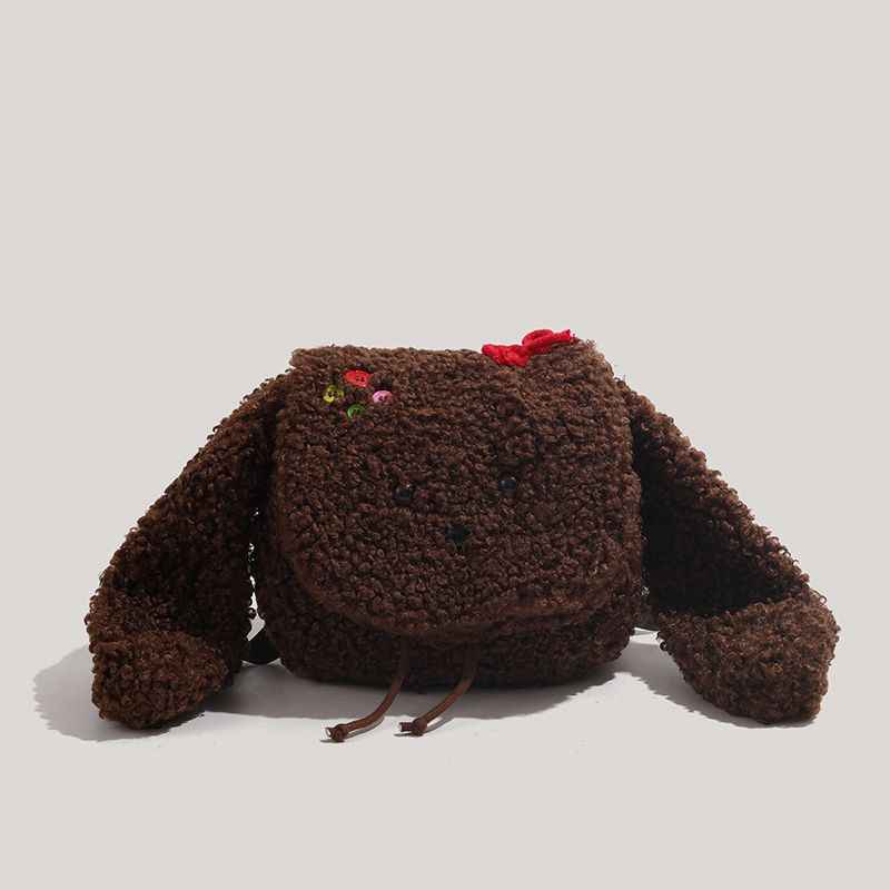 Cute Brown Furry Dog Backpack – Mini Cartoon Shoulder Bag for Girls/Students