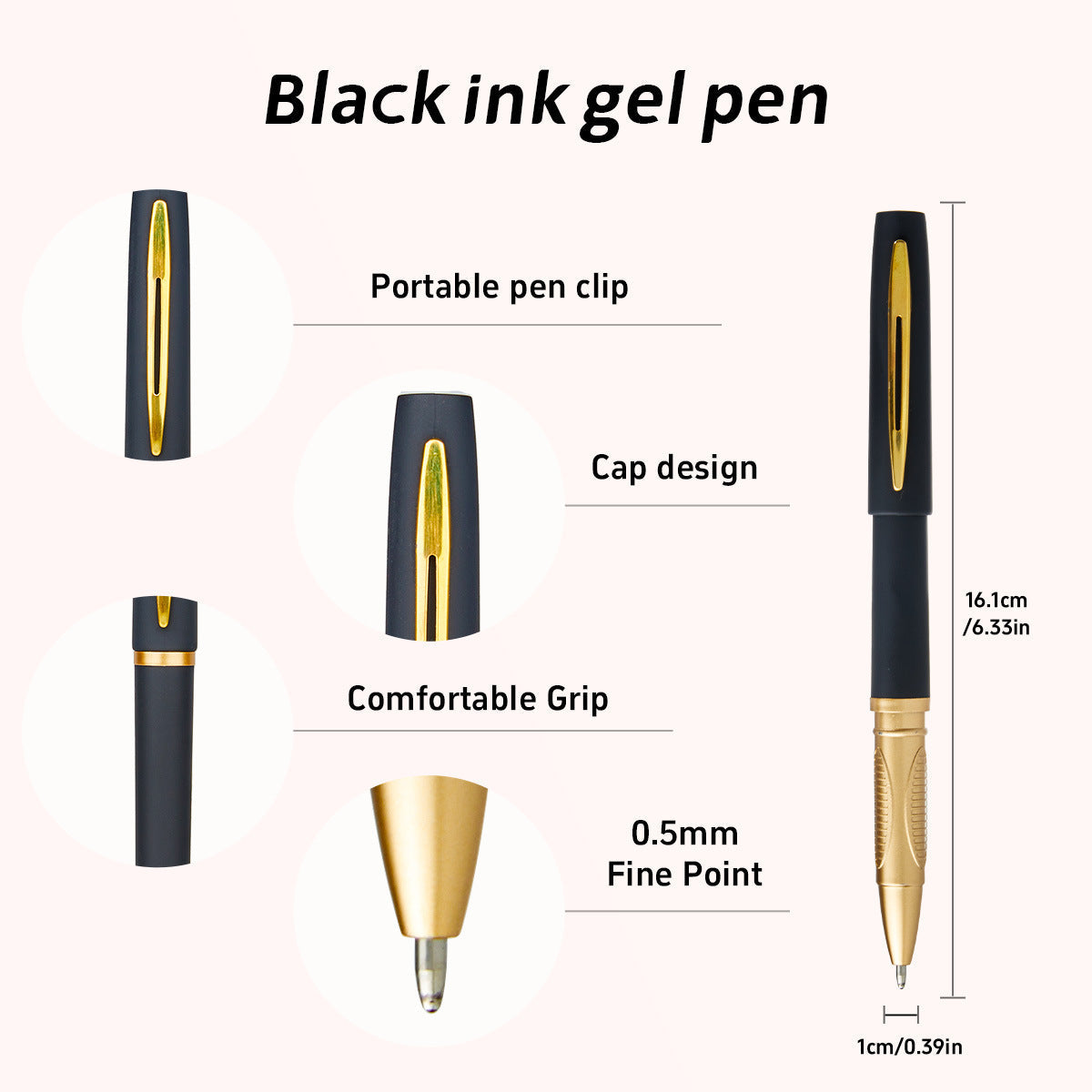15-Pack Black Ink Signature Gel Pens Set (0.5mm/0.7mm/1.0mm)