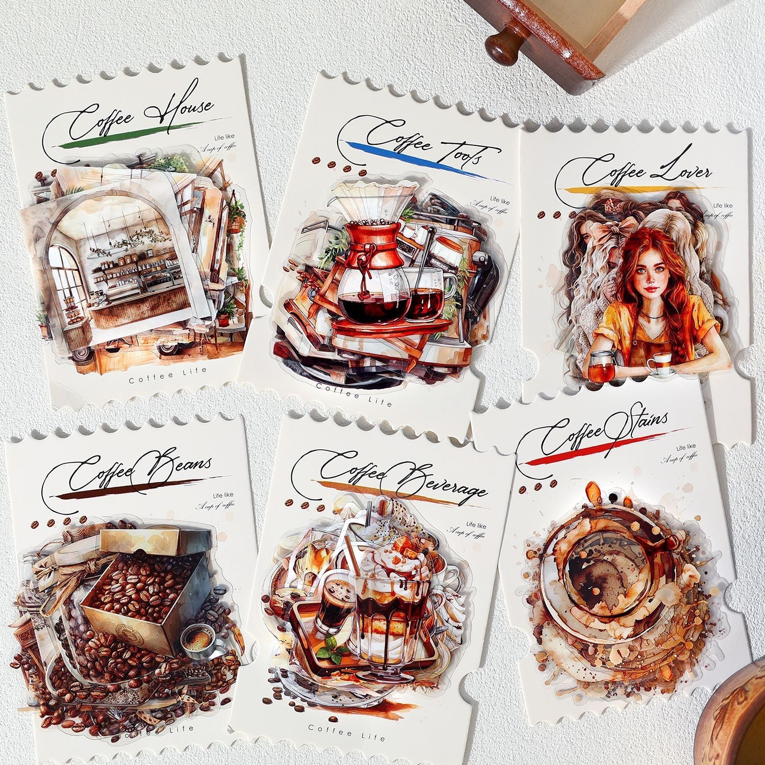 Coffee Lovers PET Sticker Set 120 Adhesive Decals for Journals Planners