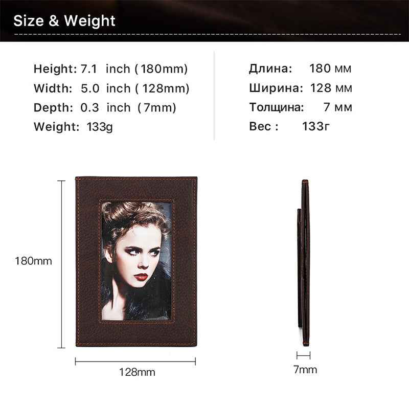 4" x 6" Coffee Full Grain Leather Picture Frame with Brown Stitching