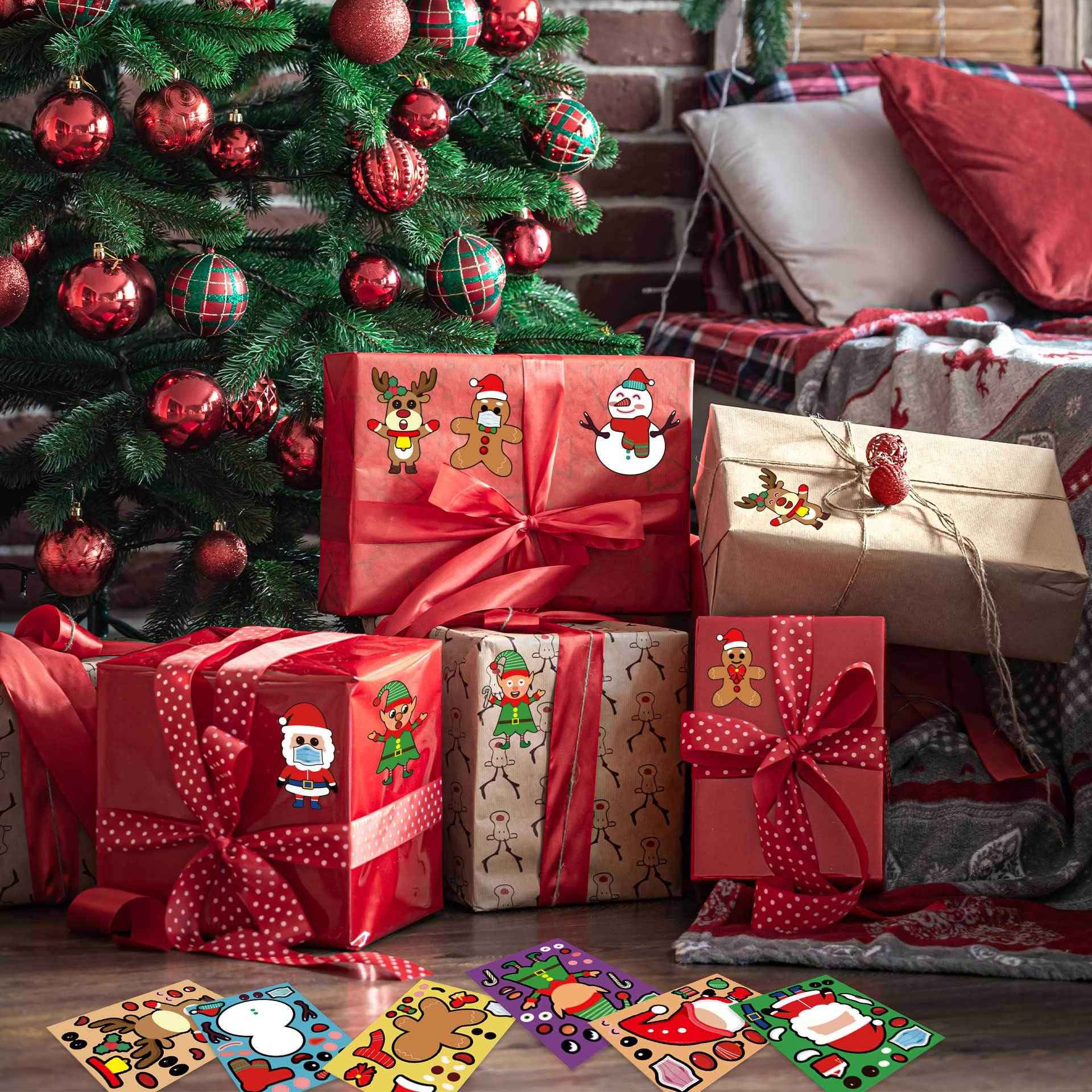 24 Sheets Christmas Make a Face Stickers for Kids Cards Crafts - TTpen