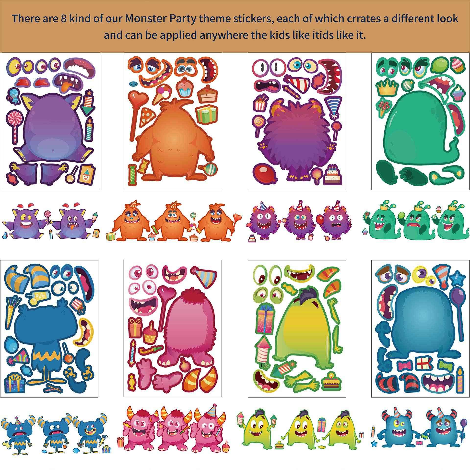 32 Sheets Monster Party Theme Make Your Own Stickers for Kids Birthday - TTpen