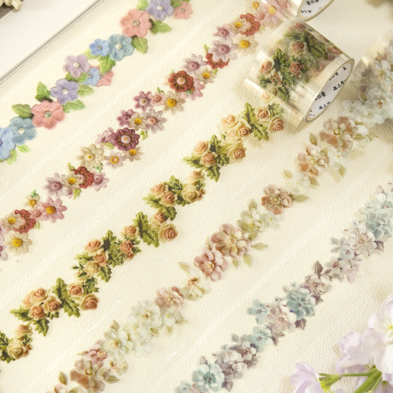 6 Floral "Embroidered Blooms" PET Tape 35mm x 2m