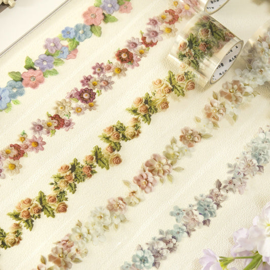 6 Floral "Embroidered Blooms" PET Tape 35mm x 2m