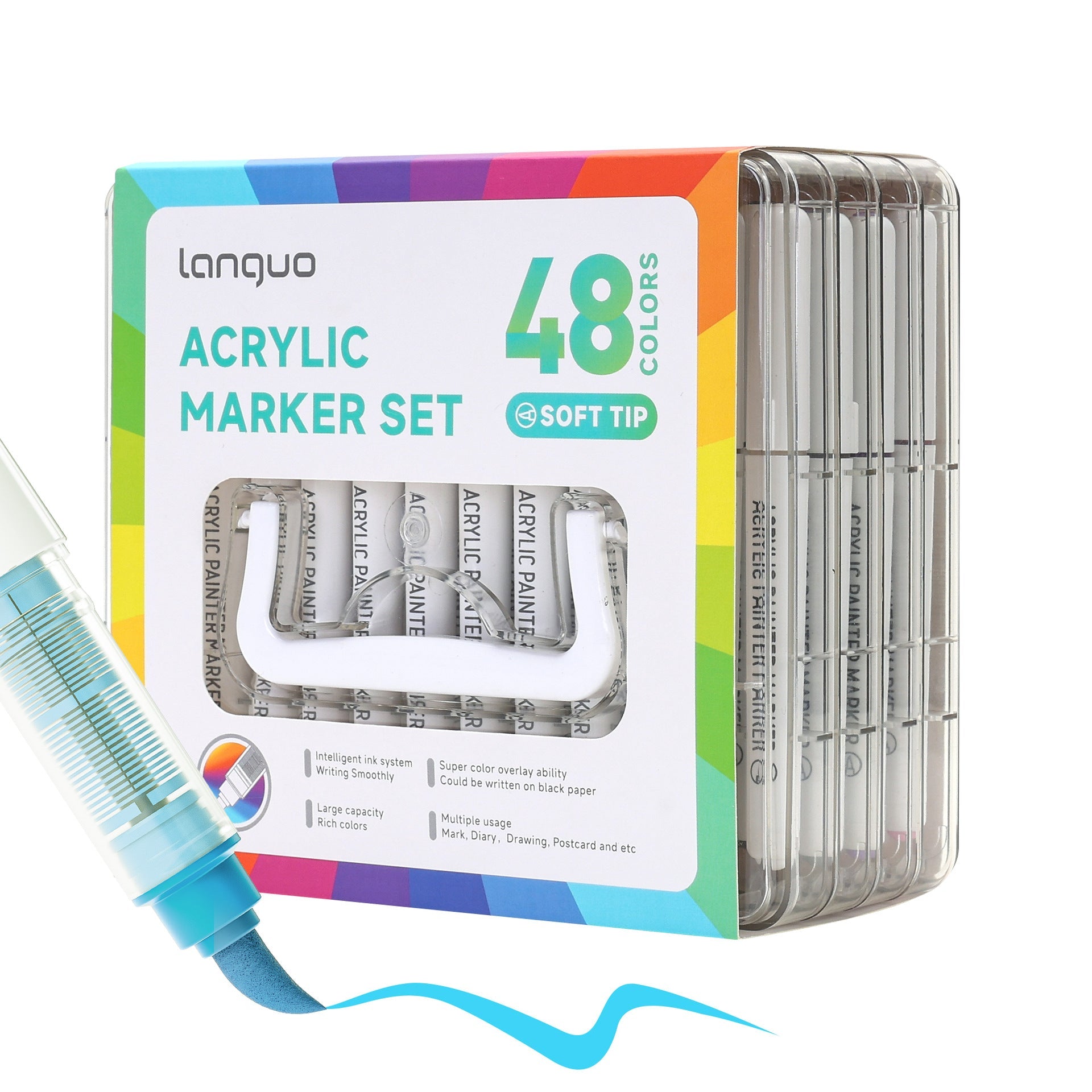 Languo 24/36/48/60 Colors Acrylic Paint Markers Set - Brush Tip