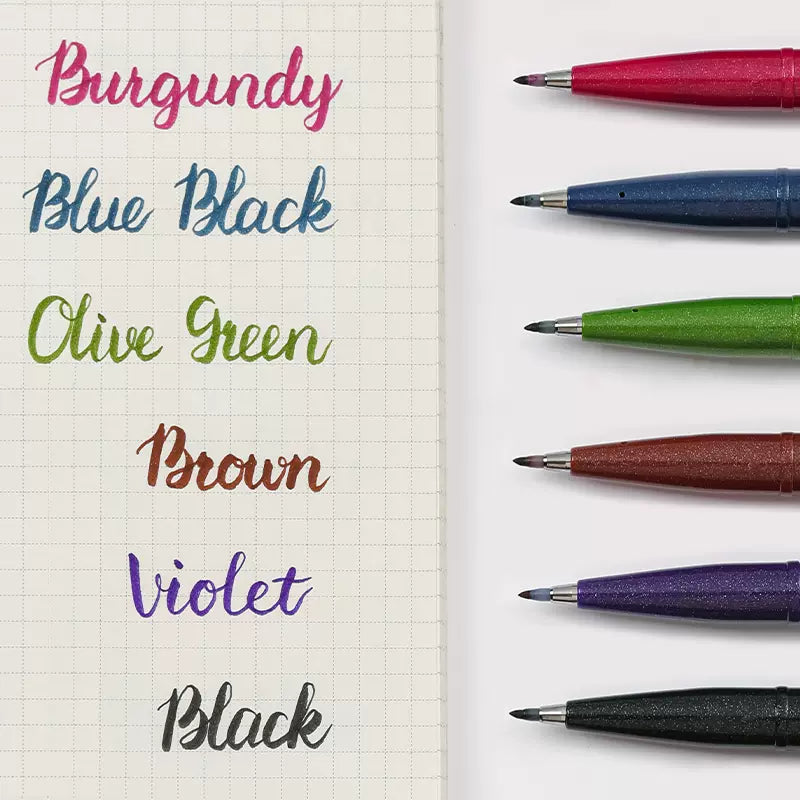 Pentel Fude Touch Sign Pen,Felt Pen Like Brush Stroke,6 Pack D