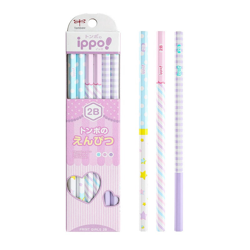 Tombow ippo! Kakikata Wood Pencil 2B HB,Print Girls,12 Pack 2B