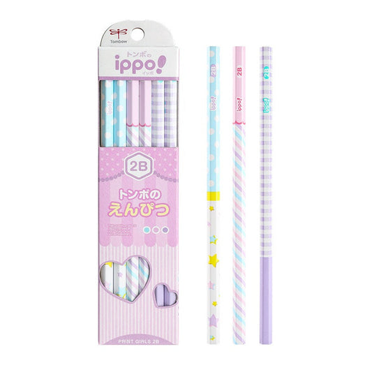 Tombow ippo! Kakikata Wood Pencil 2B HB,Print Girls,12 Pack 2B