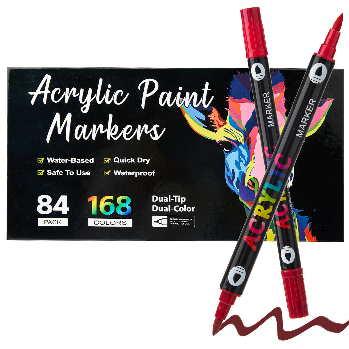 12-84 Pack 168 Colors Dual Brush Tip Acrylic Paint Markers