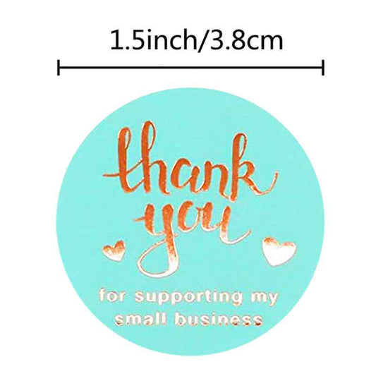 500pcs Thank You Stickers,1.5 Inch Blue Gold Foil Design - TTpen