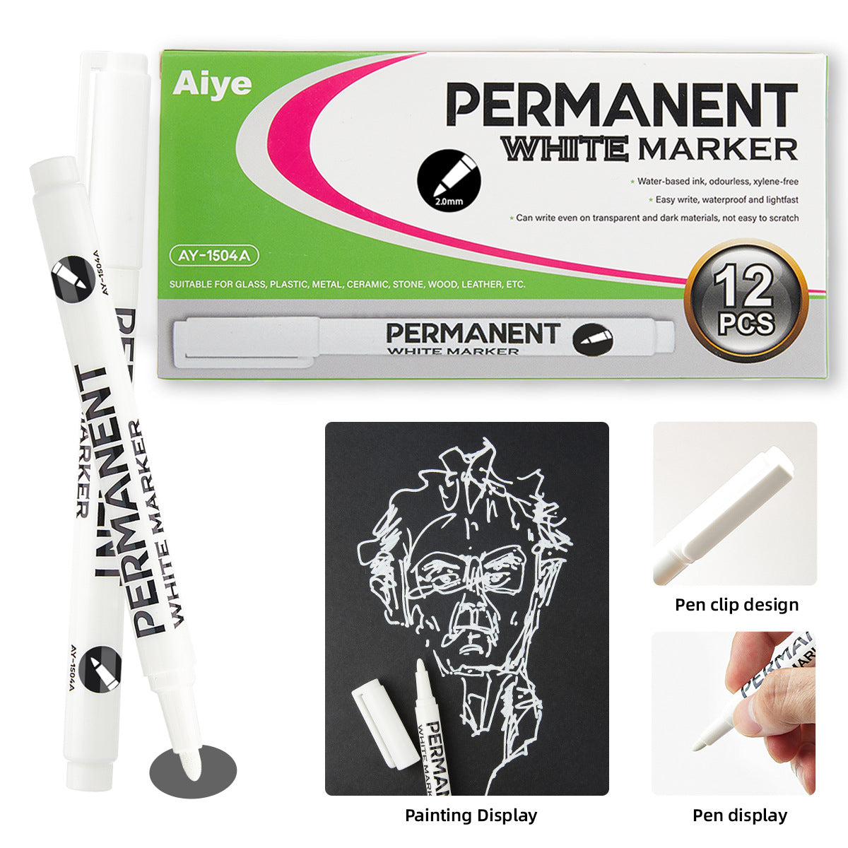 12pcs Industrial Oil-Based Permanet White Black Marker Pens