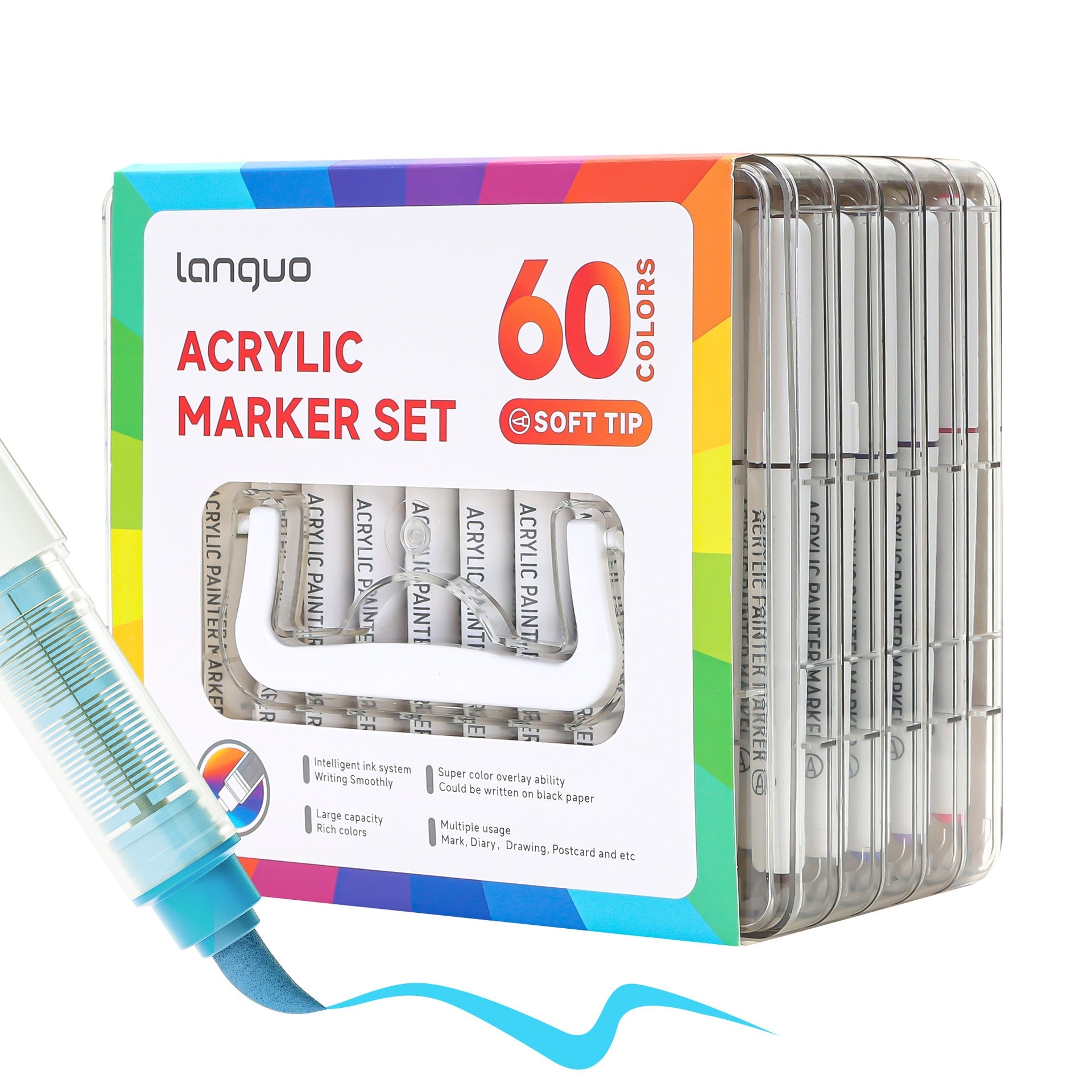 Languo 24/36/48/60 Colors Acrylic Paint Markers Set - Brush Tip