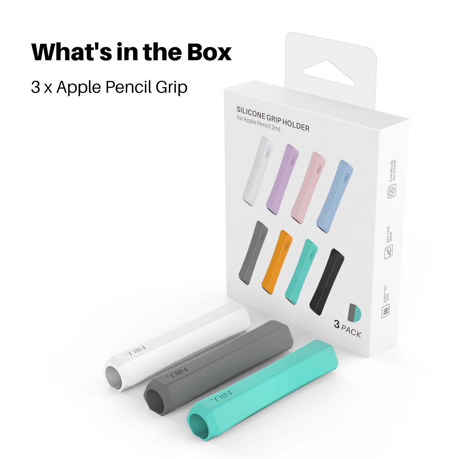 3 Pack Apple Pencil Grips Case Cover Silicone Sleeve Holder White Grey Green