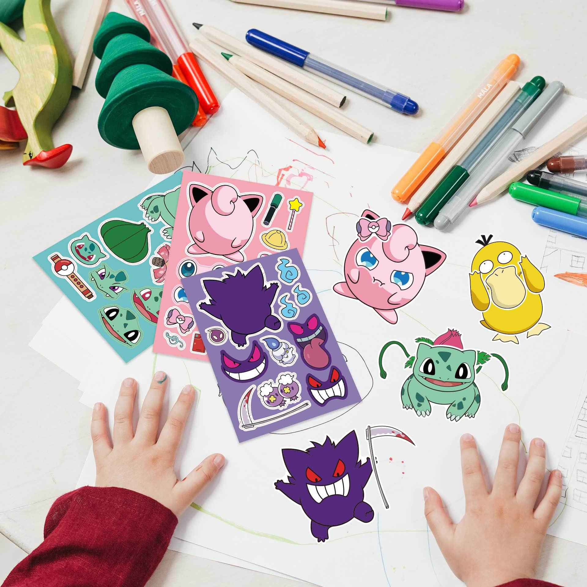 32 Sheets Cartoon Pokemon Make a Face DIY Stickers for Kids - TTpen