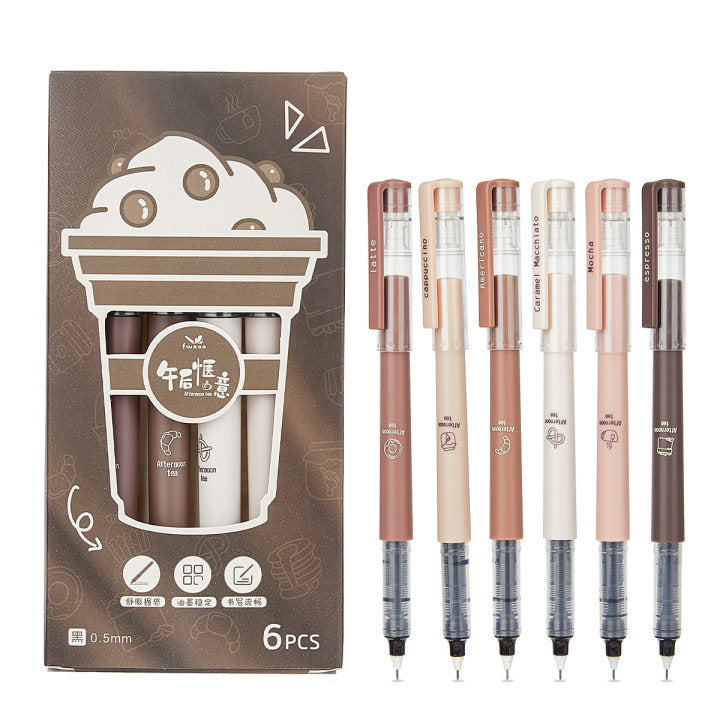 6-Pack Afternoon Tea Series Rollerball Pens 0.5mm Black Ink