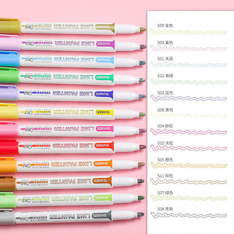 SHANDS 12 Colors Double Line Outline Pens