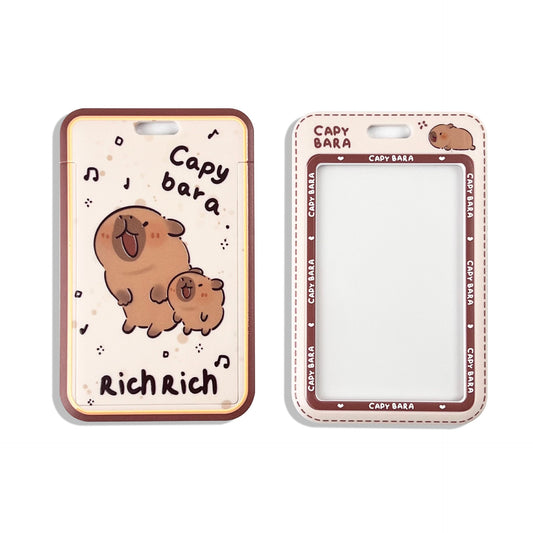 Capybara ID Card Badges Holder Set with Retractable Lanyard (4-Pack)
