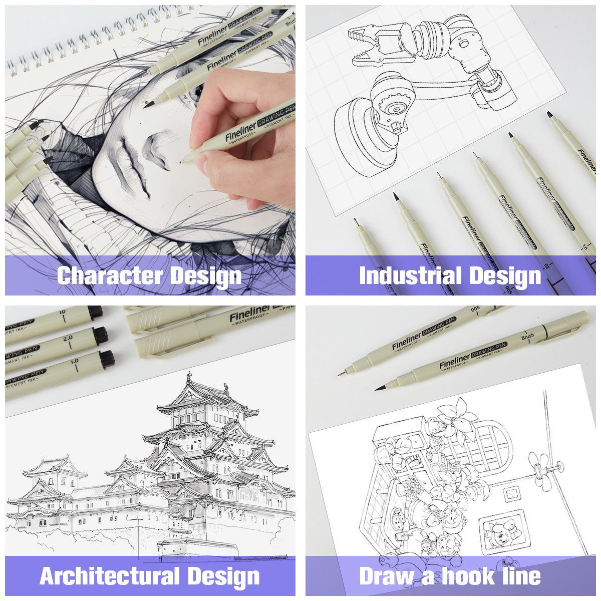 SHANDS 12-Pack Black Ink Fineliner Drawing Pens