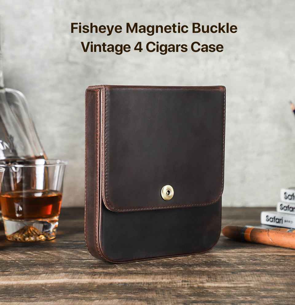 Vintage Leather 4-Cigar Case Magnetic Closure