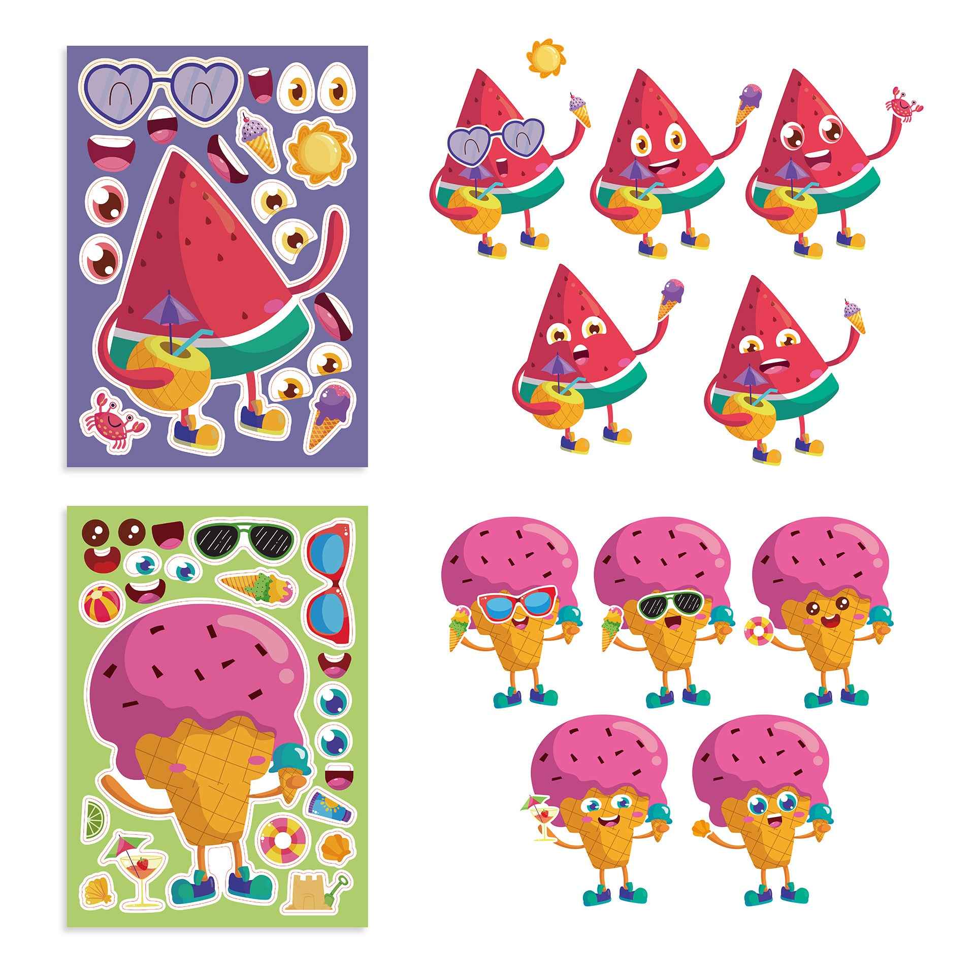 24 Sheets Fruit Icecream Make Your Own Stickers for Kids - TTpen