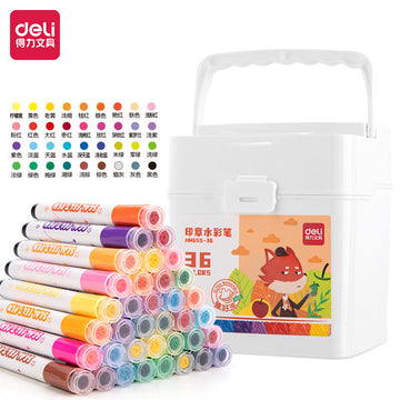DELI Washable Drawing Stamp Art Markers with Storage Box for Kids 36 Color