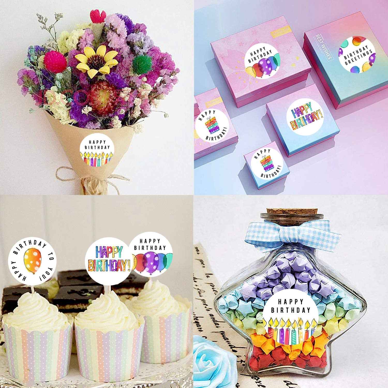 500 Labels Happy Birthday Stickers Round 1.5 inch - TTpen