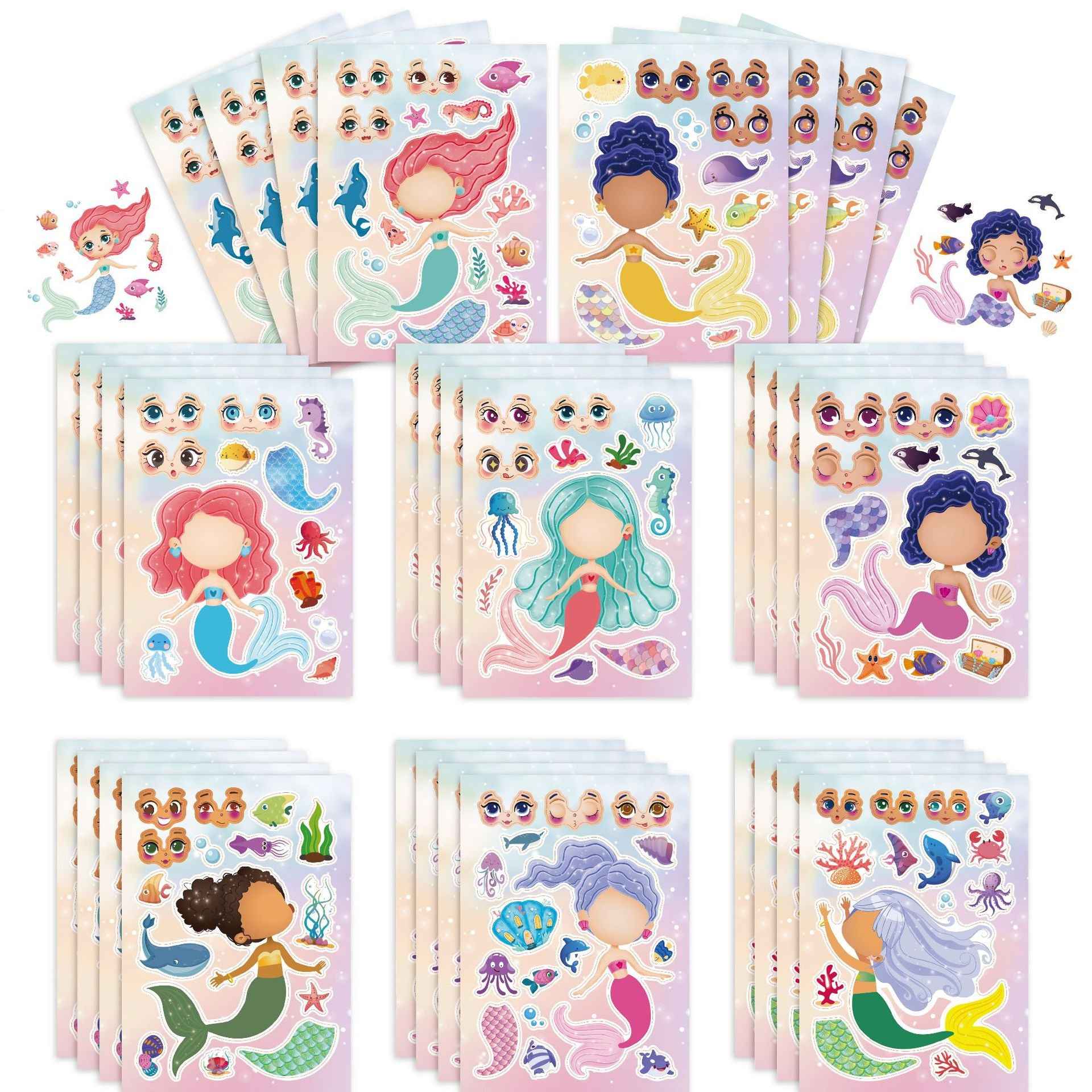 32pcs Mermaid Make a Face Sticker Sheets for Kids Girls - TTpen