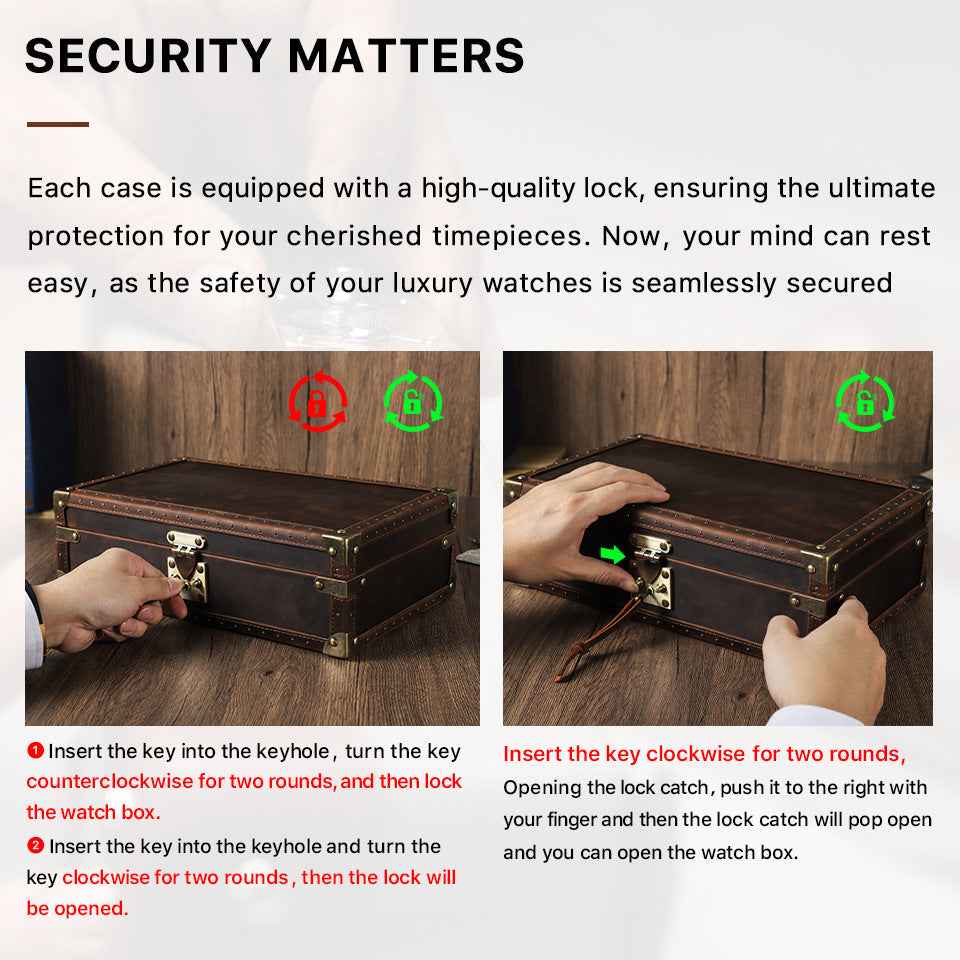 Luxury Handcrafted Genuine Leather Wooden 10-Piece Watch Box