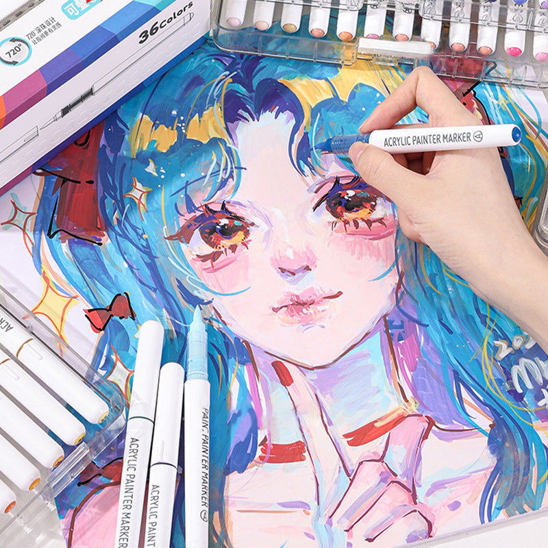 Languo 24/36/48/60 Colors Acrylic Paint Markers Set - Brush Tip