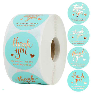 500pcs Thank You Stickers,1.5 Inch Blue Gold Foil Design - TTpen