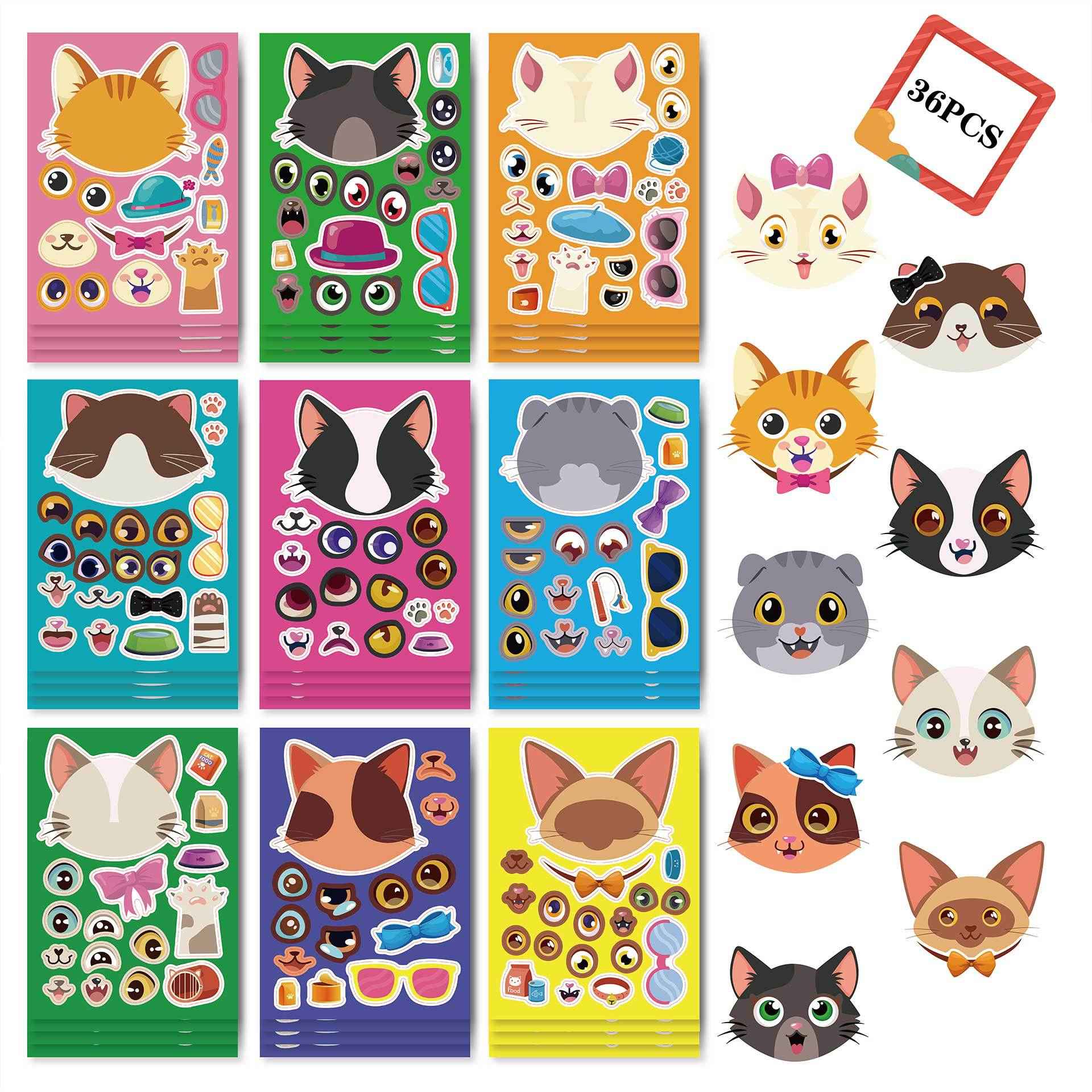 36 Sheets Cartoon Cats Make Your Own Stickers for Kids - TTpen