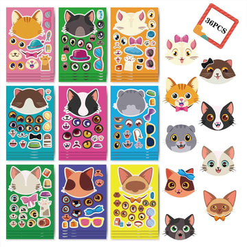 36 Sheets Cartoon Cats Make Your Own Stickers for Kids - TTpen