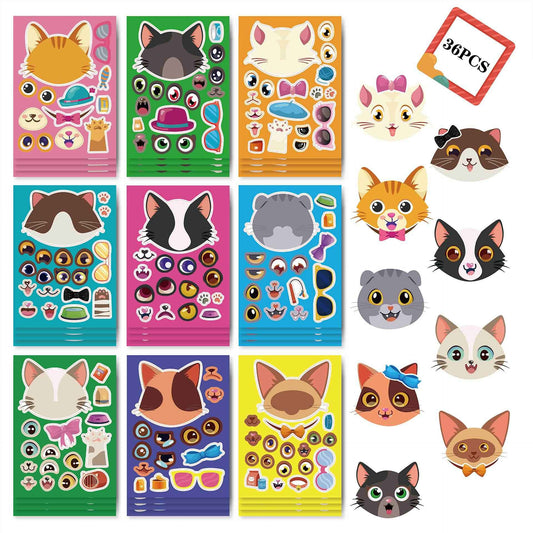 36 Sheets Cartoon Cats Make Your Own Stickers for Kids - TTpen