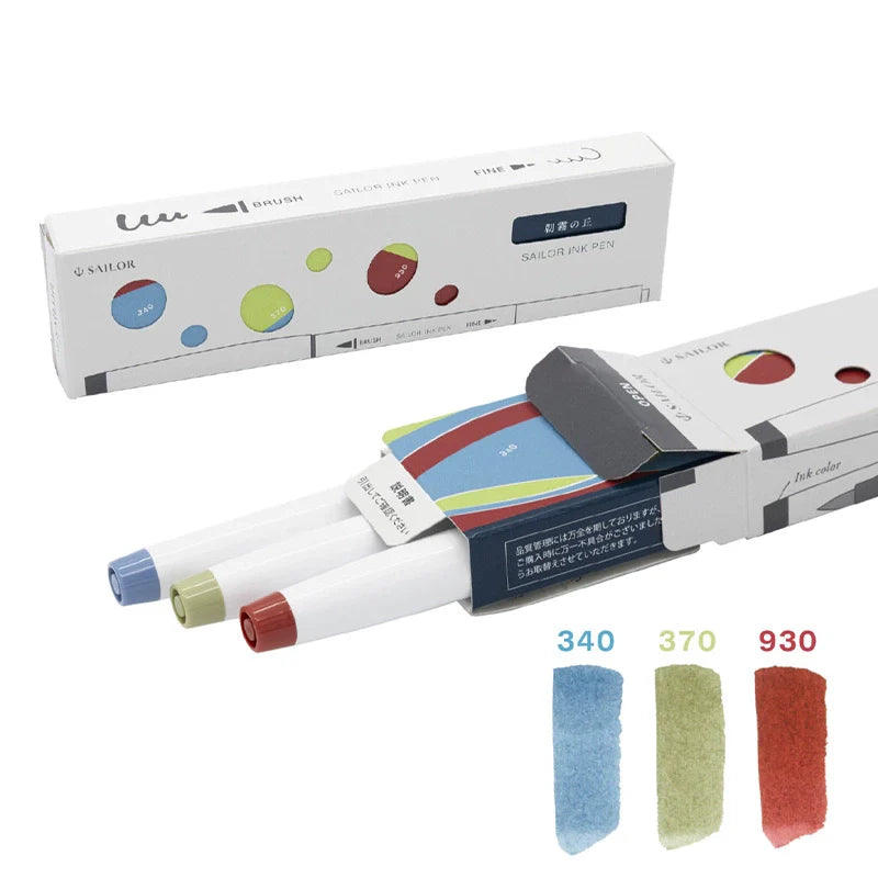 Sailor Ink Pen Kobo Brush and Fine Dual-Tip Marker 3 Color Set