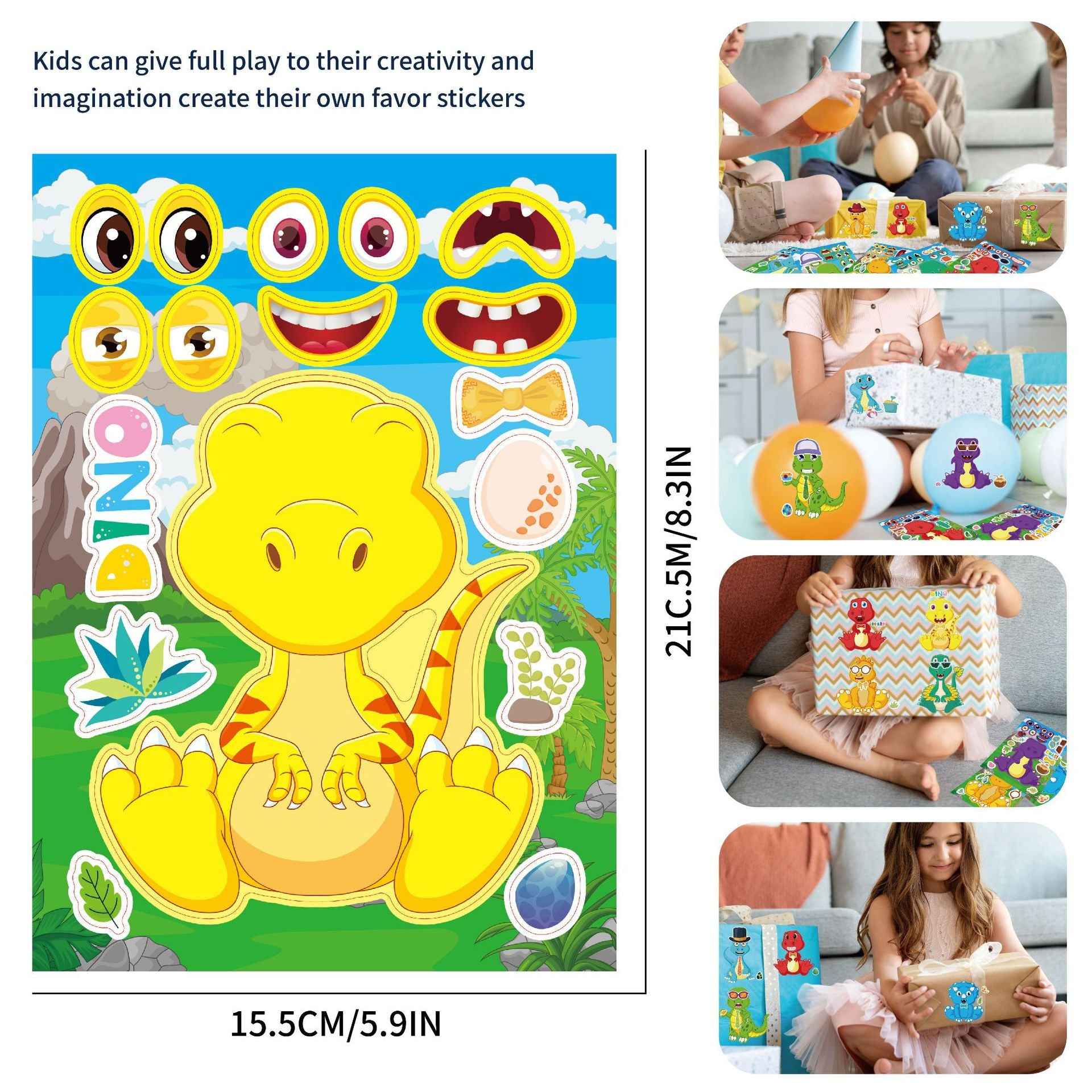 32 Sheets Cartoon Dinosaur Theme Make Your Own Stickers for Kids - TTpen