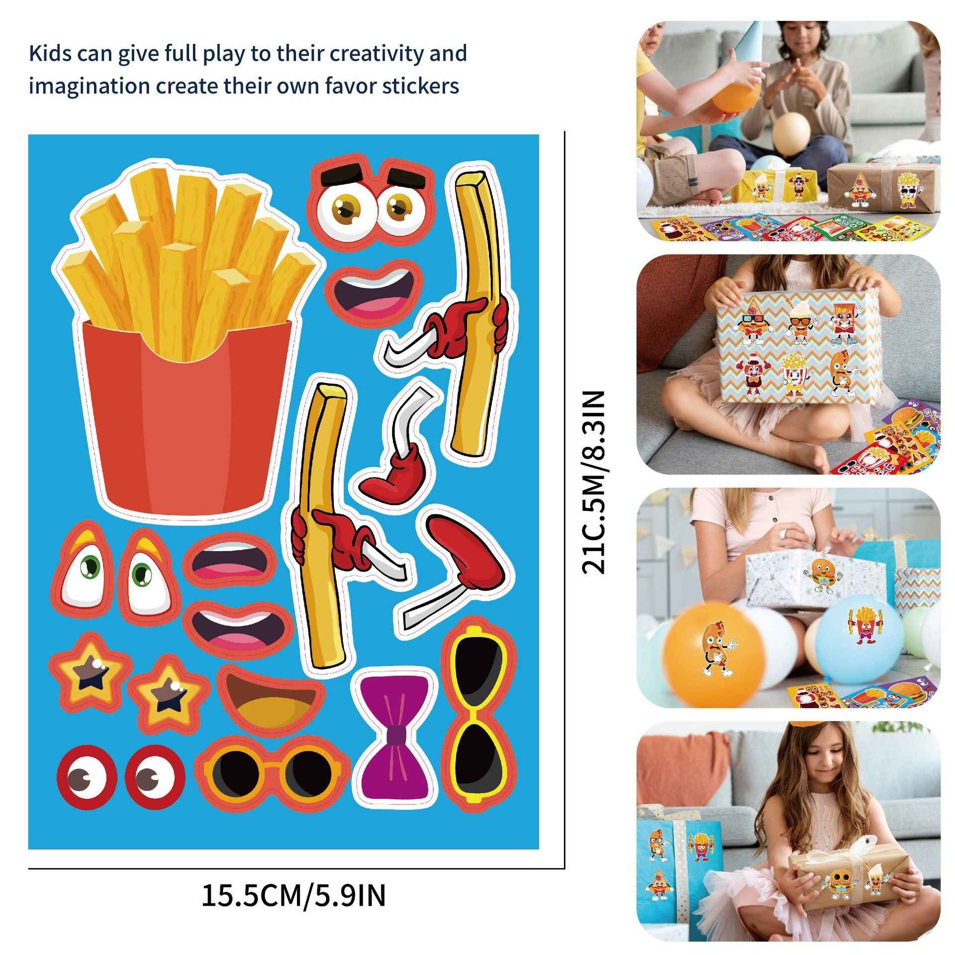 32 Sheets Food Theme Make Your Own Stickers for Kids Birthday Party - TTpen