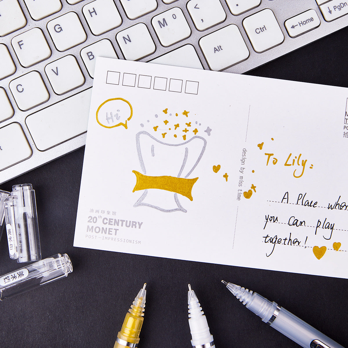 Gold Silver White Gel Pens,1mm Fine Point 6 Pack