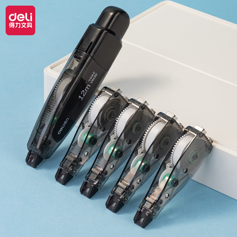 DELI Pen Style Retractable Correction Tape 12M with 4 Refills Black