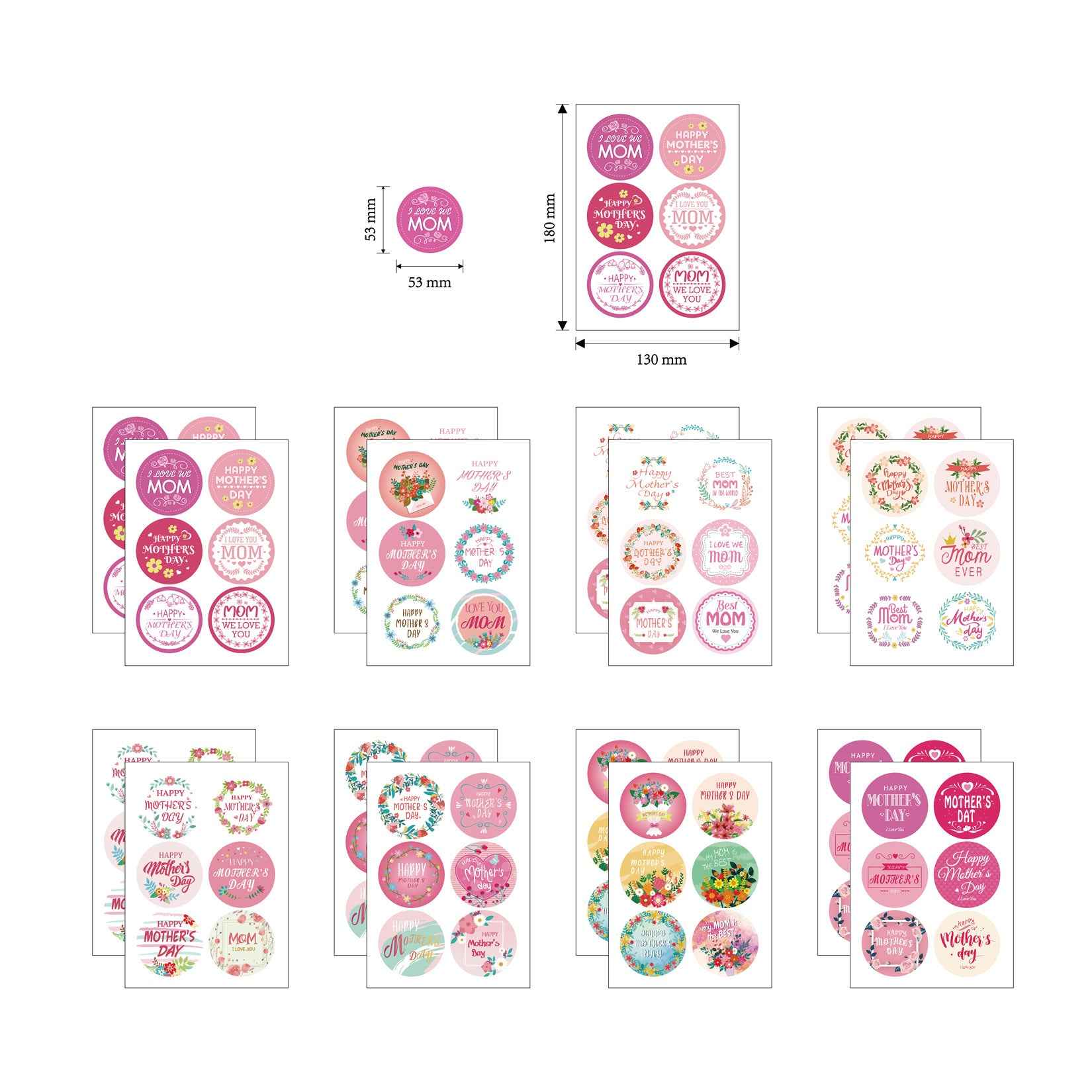 96pcs Mother‘s Day Stickers 2 inch Large Round Labels - TTpen
