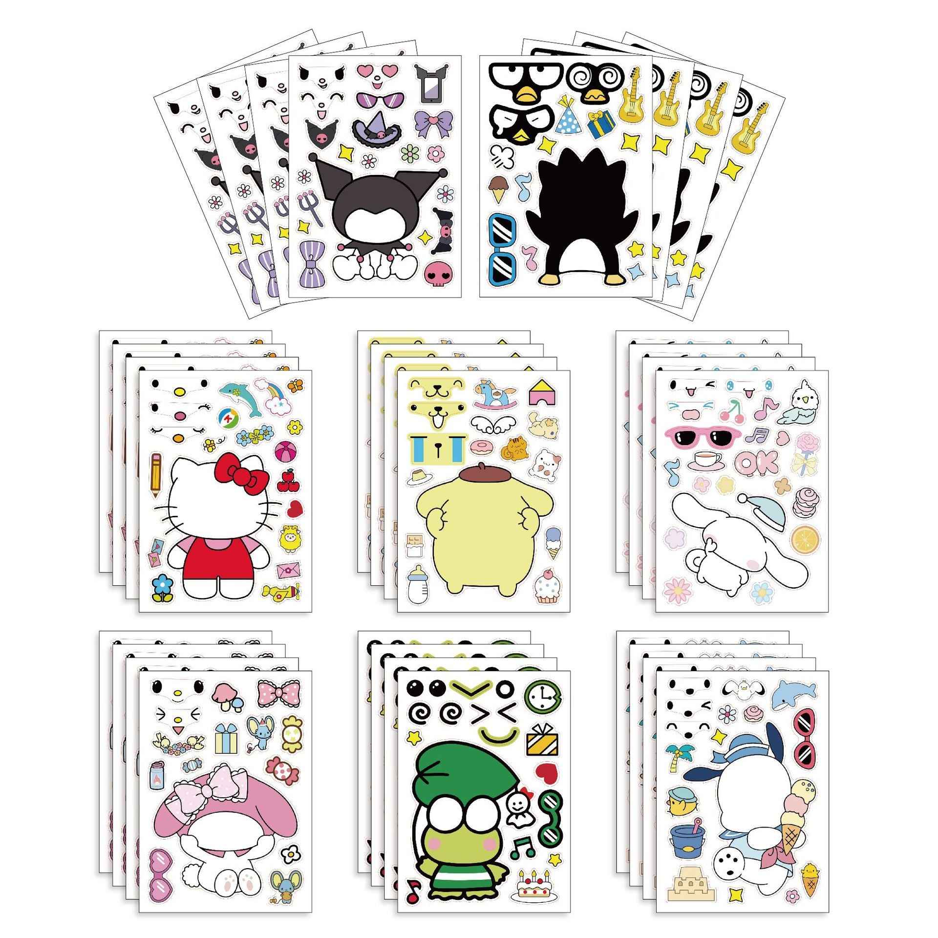 32 Sheets Sanrio Hello Kitty Make a Face DIY Stickers for Kids - TTpen