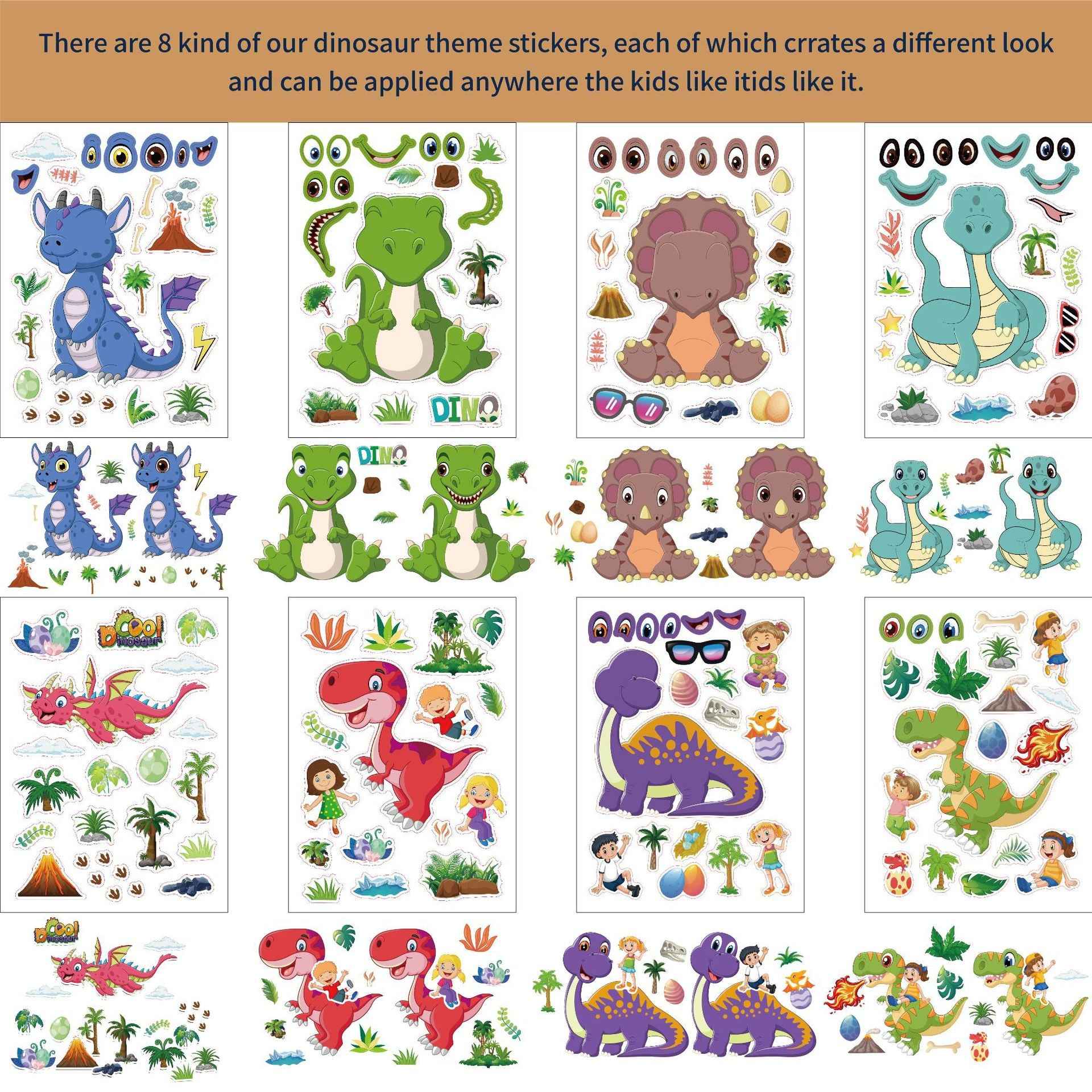 32 Sheets Dinosaur Make Your Own Stickers for Kids Birthday Party Favor Supplies - TTpen