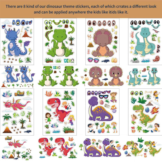 32 Sheets Dinosaur Make Your Own Stickers for Kids Birthday Party Favor Supplies - TTpen