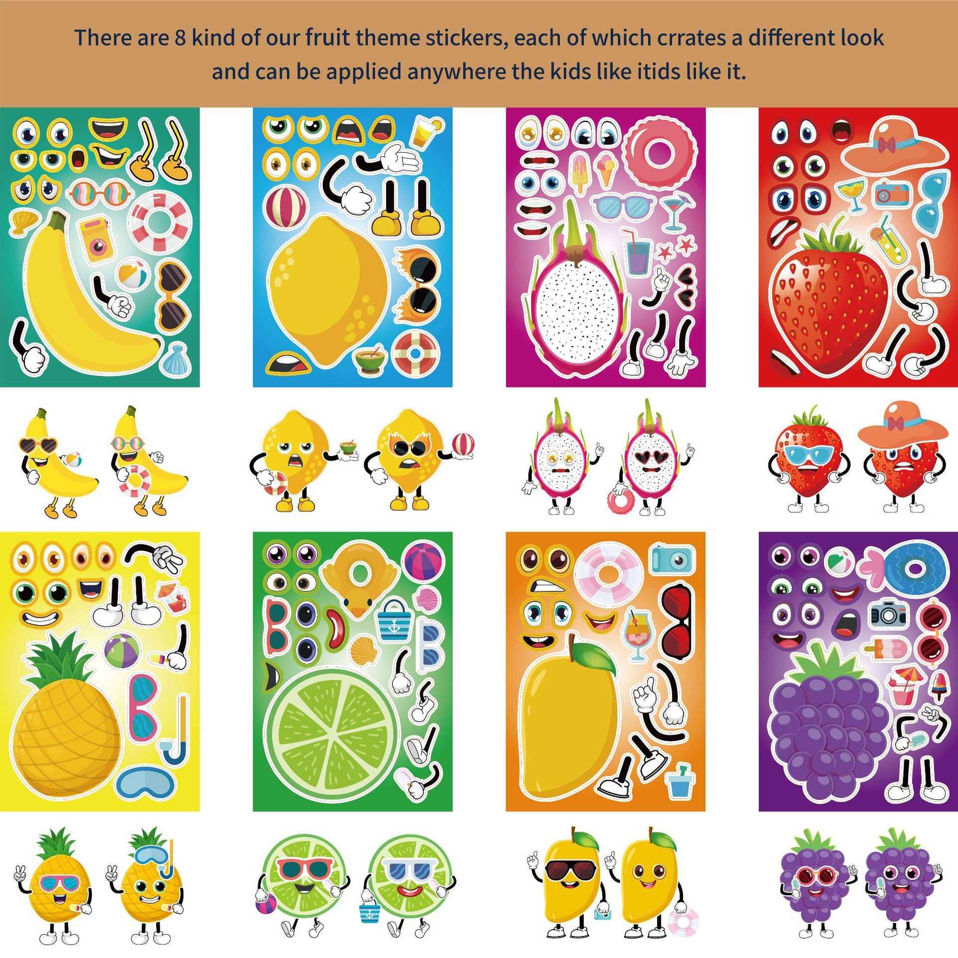 32 Sheets Fruit Theme Make Your Own Stickers for Kids - TTpen